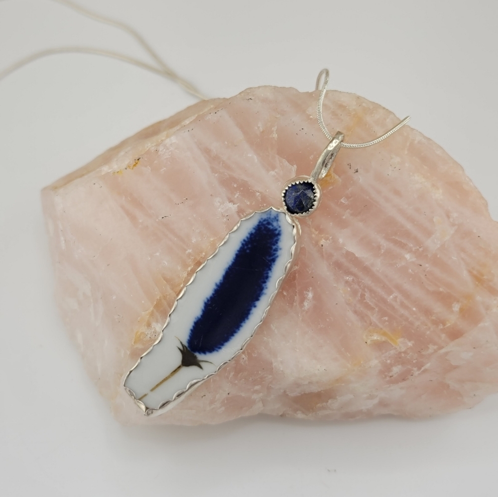 Broken China Ceramic Plate Pendant Handmade In Sterling Silver Metal